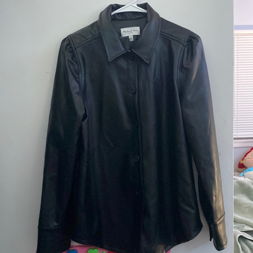 Michael Stars Black Leather Button-Front Shacket